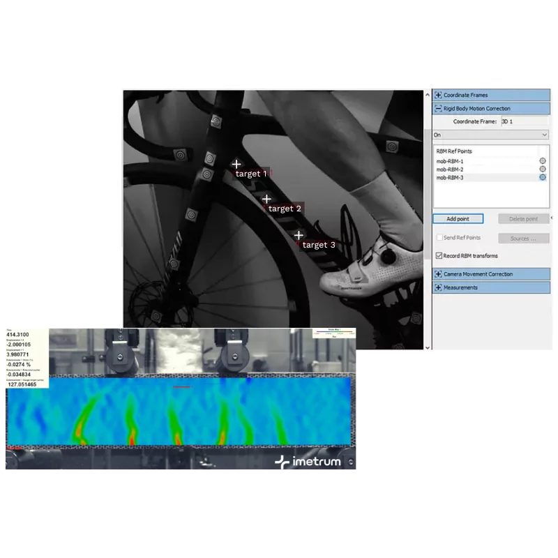 logiciel Imetrum Video Gauge™, DIC 2D et 3D temps réel et post-traitement de vidéos, pour Axiom, Flexi, Mobius, Flexi et UVX3D