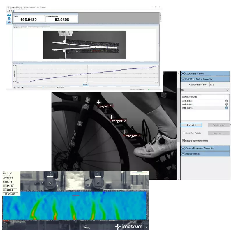 Logiciel Imetrum Video Gauge™ pour extensométrie vidéo, analyse cinématique 2D / 3D, corrélation d'images numériques (DIC)
