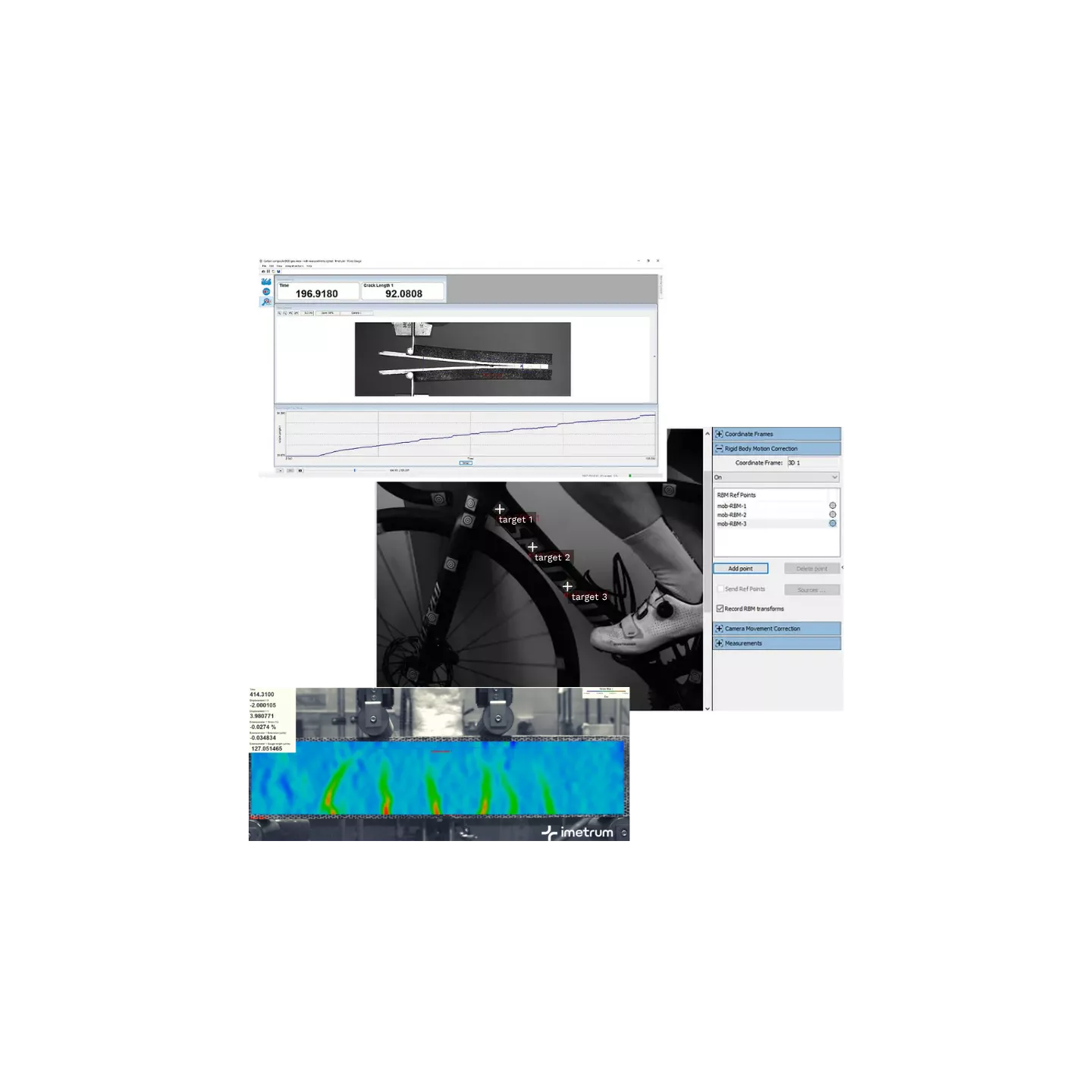 Logiciel Imetrum Video Gauge™ pour extensométrie vidéo, analyse cinématique 2D / 3D, corrélation d'images numériques (DIC)