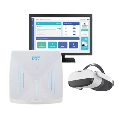 Solution physio sensing vertigo avec plateforme de stabilométrie et casque VR, distribution sensing future France Mescan