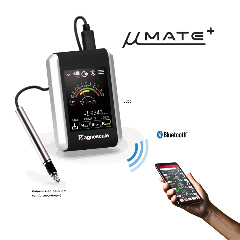 Magnescale LU20 µMATE+, afficheur mobile pour palpeurs USB séries DS800S et DS, µSD et Bluetooth vers Windows, Android, iOS