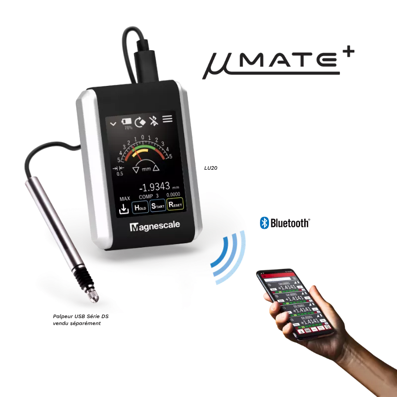 Magnescale LU20 µMATE+, afficheur mobile pour palpeurs USB séries DS800S et DS, µSD et Bluetooth vers Windows, Android, iOS