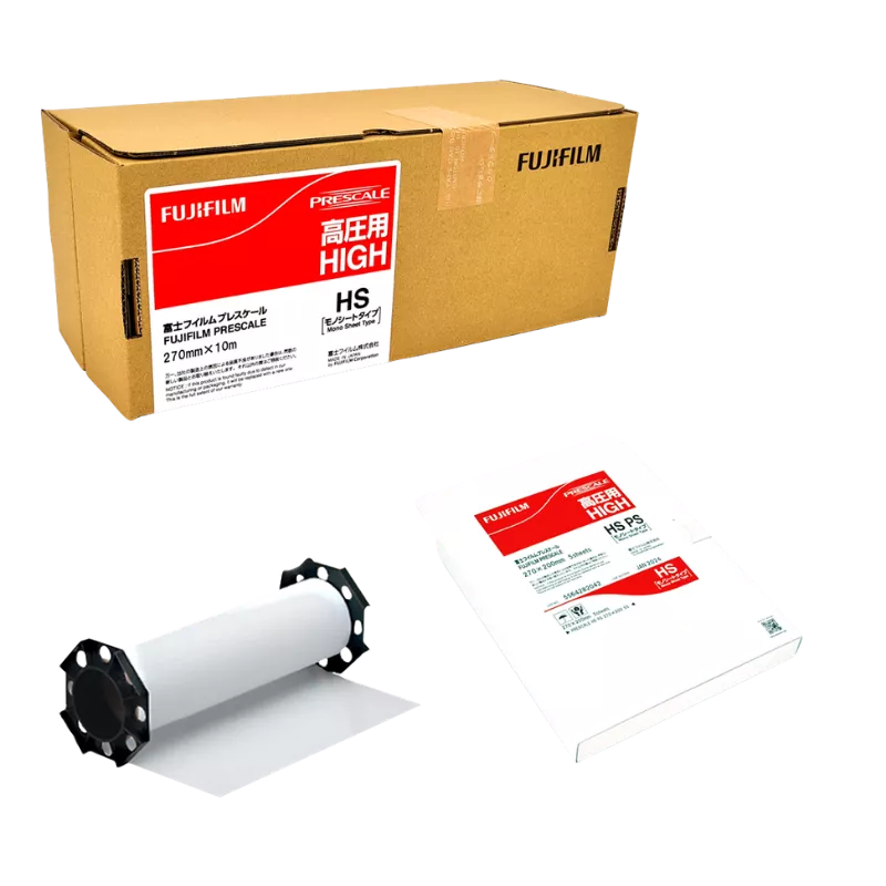 Film indicateur Fujifilm Prescale HS (High Pressure) pour la mesure de fortes compressions entre 50 et 130 MPa.