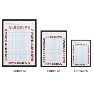 fiches de numérisation format A4 (standard), A3 ou A5 (en option), pour étalonnage automatique et analyse par Prescale Mobile
