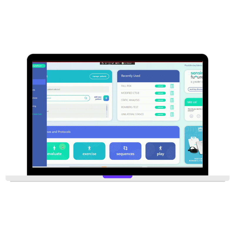 Application Sensingphysio Basic pour l''examen de l'ééquilibre et la rééducation