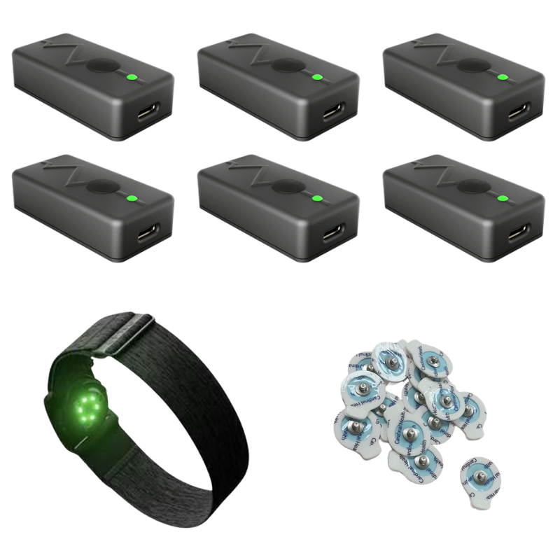 pack matériel léonard : modules EMG sans fil et bracelet de mesure de fréquence cardiaque