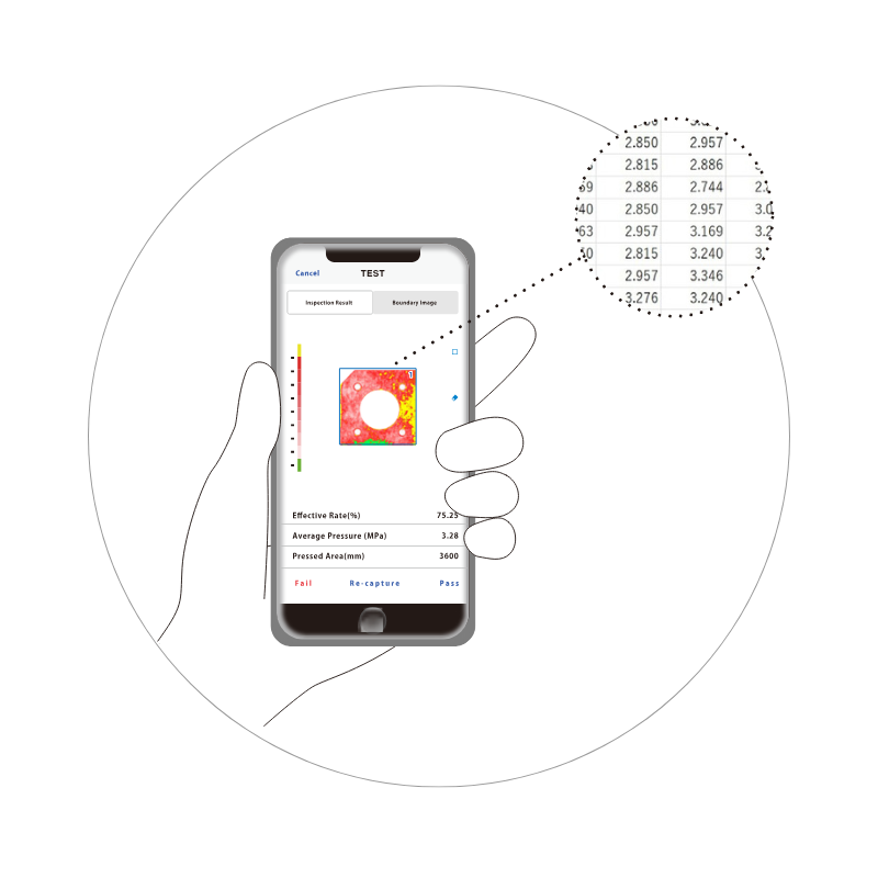 Tutoriel Prescale - étape 5 : mesurez les pressions min, max et moyenne par zones sur l'empreinte de pression avec l'application Fujifilm Prescale Mobile