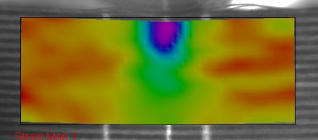 Champs de déformation et déplacement DIC avec extensomètre vidéo Imetrum UVX3D