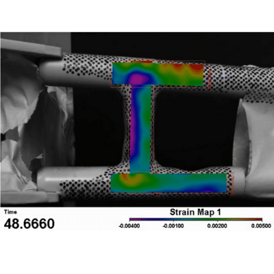 Champs de déformation et déplacement DIC avec extensomètre vidéo Imetrum UVX3D
